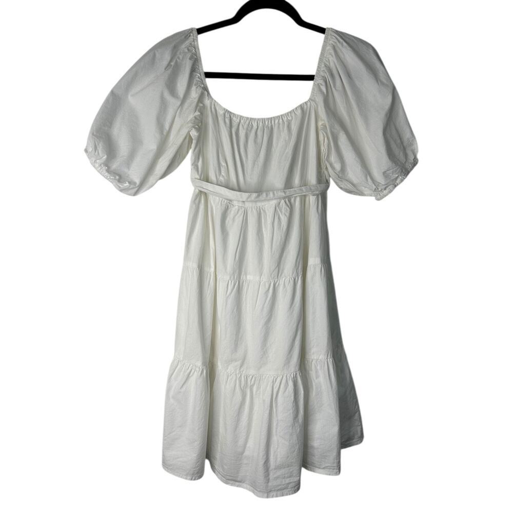 Sim & Sam Dress M White Puff Sleeve Smocked Tiered Prairie Cottagecore Bohemian